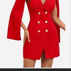 SHEIN Red Long Sleeve Cape Dress